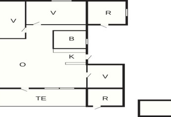 Plattegrond van Seaside Serenity in Snogebaek, Denemarken, met gemarkeerde kamers en zones.