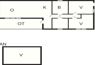 Planimetria casa vacanze per 6 persone a Rimforsa, Svezia con camere, cucina, soggiorno e annesso separato.
