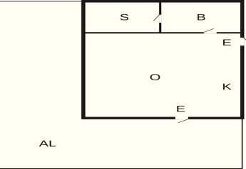 Plan d’une maison de vacances pour 3 personnes à Löttorp, Suède, montrant l’agencement des pièces.
