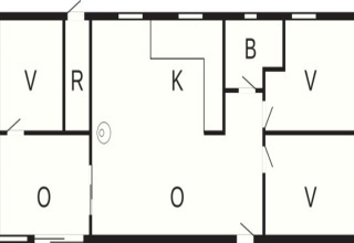 Plan d'une maison de vacances pour 6 personnes à Pandrup, Danemark, avec chambres, cuisine et salon.