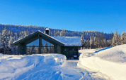 Gemütliches Ferienhaus in Passebekk, Schweden, umgeben von verschneiten Bäumen und Winterlandschaft.