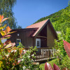 Glamping cabin at Auberge et Chalets de la Wormsa, surrounded by lush greenery in the Vosges, summer.