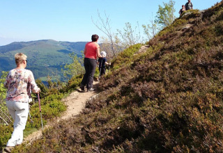 People hiking on a scenic mountain trail near Auberge et Chalets de la Wormsa - Glamping Vogezen accommodation.