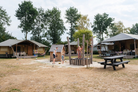 Glamping presso Camping de Pallegarste - Safaritenten Overijssel con tende di lusso e area giochi.