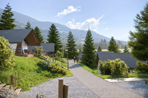 Glamping Village Kötschach - Safaritenten Karinthië met comfortabele safaritenten tussen groene heuvels en bossen.