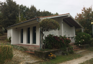 Uitzicht op Glamping Chave Grande - Safaritenten, kampeeraccommodatie omgeven door bomen en natuur.