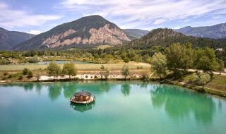 Vista al lago y a la montaña - Villatent - camping le lac bleu - Doussard, Drôme, Francia