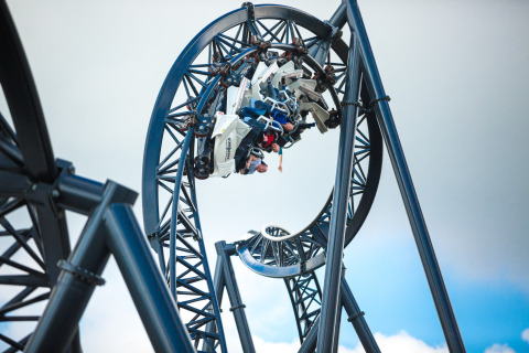 People enjoy a thrilling roller coaster ride near Luxe Camping Borken am See - Glamping Noordrijn-Westfalen, Germany.