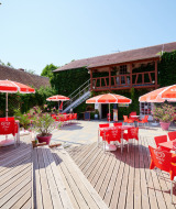 Terraza de restauración - Villatent - Camping Les Bois du Bardelet, Poilly-Lez-Gien, región del Loira, Francia