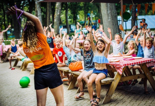 Niños divirtiéndose con actividades al aire libre en Camping Beringerzand - Finse Kota's Limburg en Holanda.