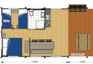 Planimetria di Camping Alf - Safaritenten Rijnland-Palts con camere da letto, bagno e terrazza.