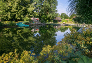Glamping presso Uhlenköper-Camp Uelzen - Yurts Nedersaksen con stagno naturale e ambienti verdi rigogliosi.