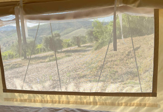 View from a glamping tent at Brezza di sera agriturismo - Glampingtenten Le Marche in Italy.