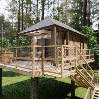 Træhus glamping indkvartering i skoven hos Glamping Village Kötschach - Boomhutten Karinthië, Østrig.