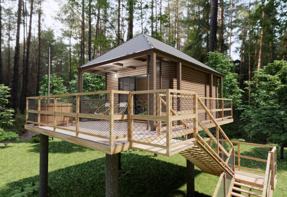 Træhus glamping indkvartering i skoven hos Glamping Village Kötschach - Boomhutten Karinthië, Østrig.