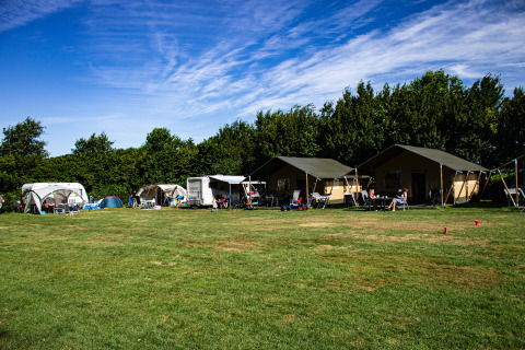 Family campsite Hendriks Wijkje in Drenthe with safari tents, caravans, and relaxing outdoor activities.