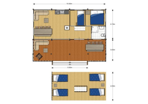Plan de l’hébergement glamping De Betuwse Hofjes - Betuwe Lodges Gelderland avec deux chambres et séjour.