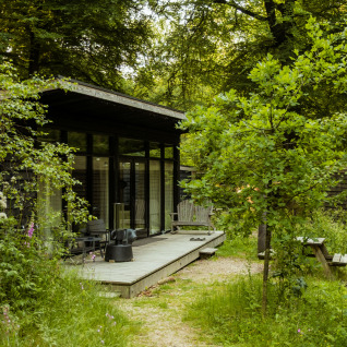 Alojamiento glamping Buitenplaats Beekhuizen - Forest cabins Veluwe, cabaña moderna entre naturaleza verde.