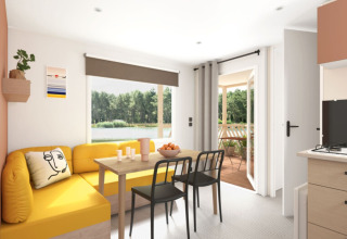 Alojamiento glamping moderno en Camping Alf - Chalets Rijnland-Palts con interior acogedor y vistas a la naturaleza.