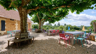 Catering en terraza - Villatent - Camping Lestaubiere - Douville, Dordoña, Francia