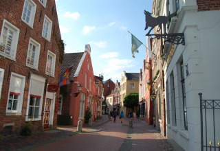 Gezellige straat met oude huizen, ideaal voor een glampingverblijf in Tinyhouse KLEINES EMS-IDYLL, Emsland.