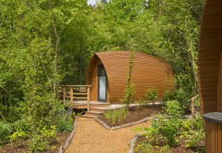 Glamping accommodatie bij Glamping Resorts Biosphere Bliesgau omringd door groen en een houten pad