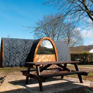 Glamping accommodation at Natuurpark Camping Prinzenholz, featuring family pods in scenic Schleswig-Holstein.