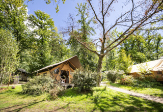 Alojamiento glamping en Huttopia Versailles - Glamping Île de France, tiendas entre árboles y naturaleza.