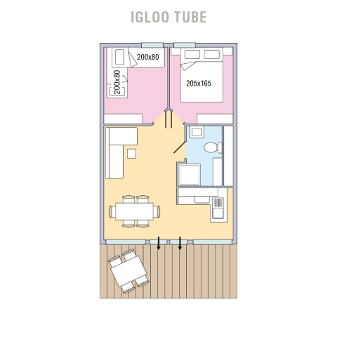 Grundriss der Campofelice Camping Village Igloo Tube Unterkunft am Lago Maggiore mit Terrasse.