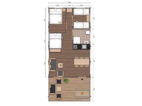 Plantegning af glampingindkvartering på Vakantiepark IJsselhof Safarilodges i Noord-Holland, Holland.