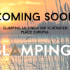 Glamping announcement for 'Campingplatz Böhmeschlucht - Campingpods in Niedersachsen' at sunset.