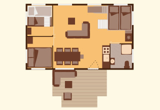 Plattegrond van Serengeti Park - Tongasoa Lodges, glamping accommodatie met twee slaapkamers in Nedersaksen.