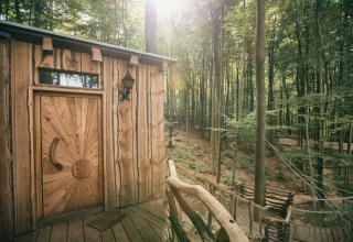 Alojamiento glamping en casa del árbol, en el bosque de Baumhausherberge Robins Nest - Boomhutten Hessen.