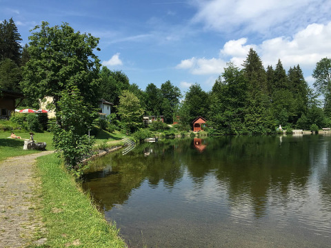 Camping Isny - Glamping de lujo en Baden-Württemberg con lago tranquilo, árboles frondosos y entorno sereno.