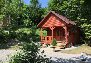 Alloggio glamping di lusso in una confortevole baita in legno immersa negli alberi a Baden-Württemberg.