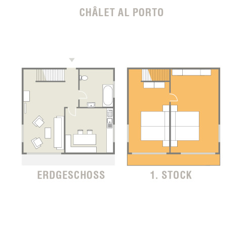 Grundriss des Campofelice Village Camping - Chalet Lago Maggiore mit Erdgeschoss und erstem Stock.