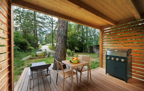 Glamping accommodation at Nature Resort Natterer See - Tiny House Tirol featuring a deck and barbecue.