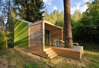 Alloggio glamping moderno al Nature Resort Natterer See - Tiny House Tirol, immerso nel verde.