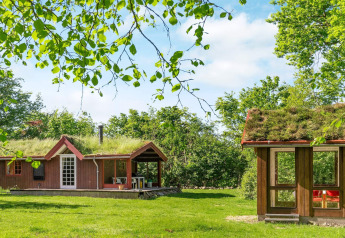 Vakantiehuis voor 6 personen in Roslev, Denemarken met grasdak, omgeven door weelderig groen en bos.