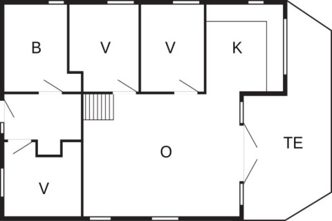Plan d'une maison de vacances à Sydals, Danemark, indiquant chambres, cuisine, salle de bain et terrasse.
