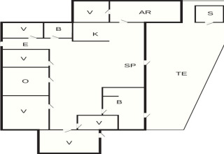 Plattegrond van een 5-sterren vakantiewoning in Øster Assels, Denemarken, met gelabelde kamers en voorzieningen.