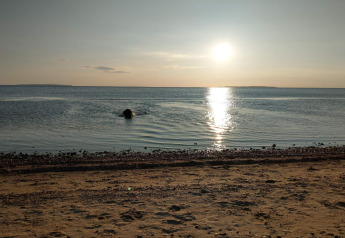 Atardecer sobre el mar en la casa vacacional de 4 estrellas en Løgstør, Dinamarca, playa y tranquilidad.