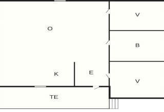 Grundriss eines 4-Personen-Ferienhauses in Lysøysundet, Schweden, mit Wohnbereich und Zimmern.