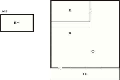 Planimetria di una casa vacanze 4 stelle a Karlskrona, Svezia, con aree AN, BY, B, K, O e TE etichettate.