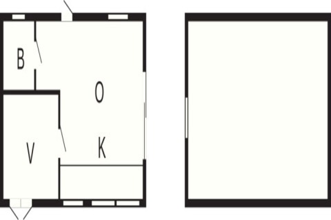 Plan de la maison de vacances 4 étoiles à Väddö, Suède, avec pièces, salle de bain et cuisine.