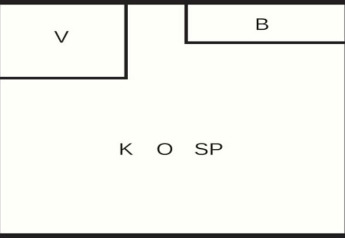 Plan d’un gîte 7 personnes à Hjelmeland, Danemark, avec pièces indiquées V, B, K, O, SP.