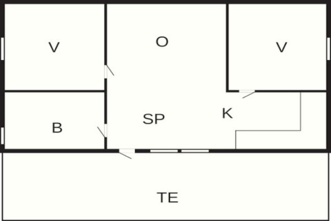 Plano de una casa vacacional para 5 personas en Pandrup, Dinamarca, con habitaciones, cocina y terraza.