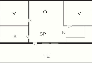 Plano de una casa vacacional para 5 personas en Pandrup, Dinamarca, con habitaciones, cocina y terraza.