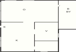 Plantegning af hytten 'Peaceful Cabin near Furufjall Trail' i Sverige med mærkede værelser og områder.