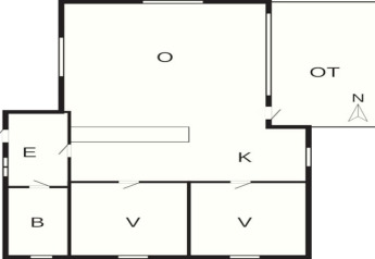 Plano de una casa de vacaciones para 4 personas en Frändefors, Suecia, con dormitorios y salón.